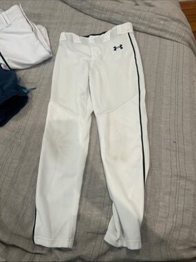 Under Armour White Baseball Pants with Black Side Stripe